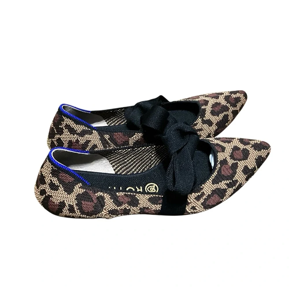Rothy's Leopard Print Flats with Black Bow womens size 9 - Picture 2 of 10